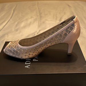 Adrianna Papell Nude Mesh Satin  Mid High Heel Shoe, 7W